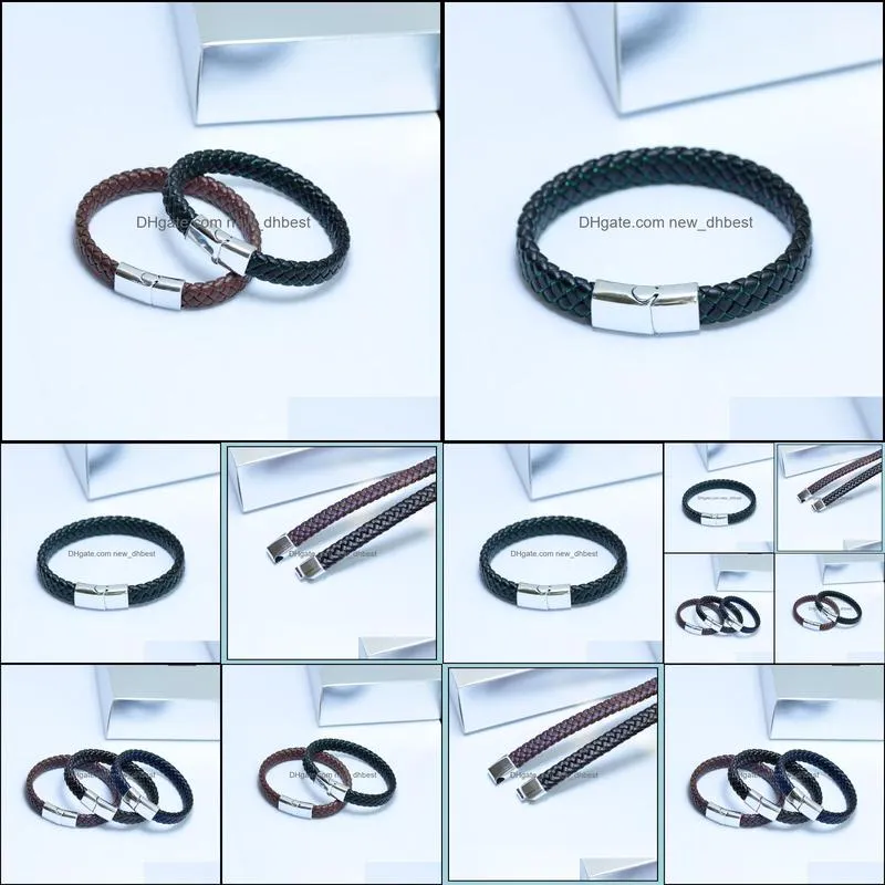 black magnetic buckle bracelets punk men hombre men jewelry red braided rope leather bracelet