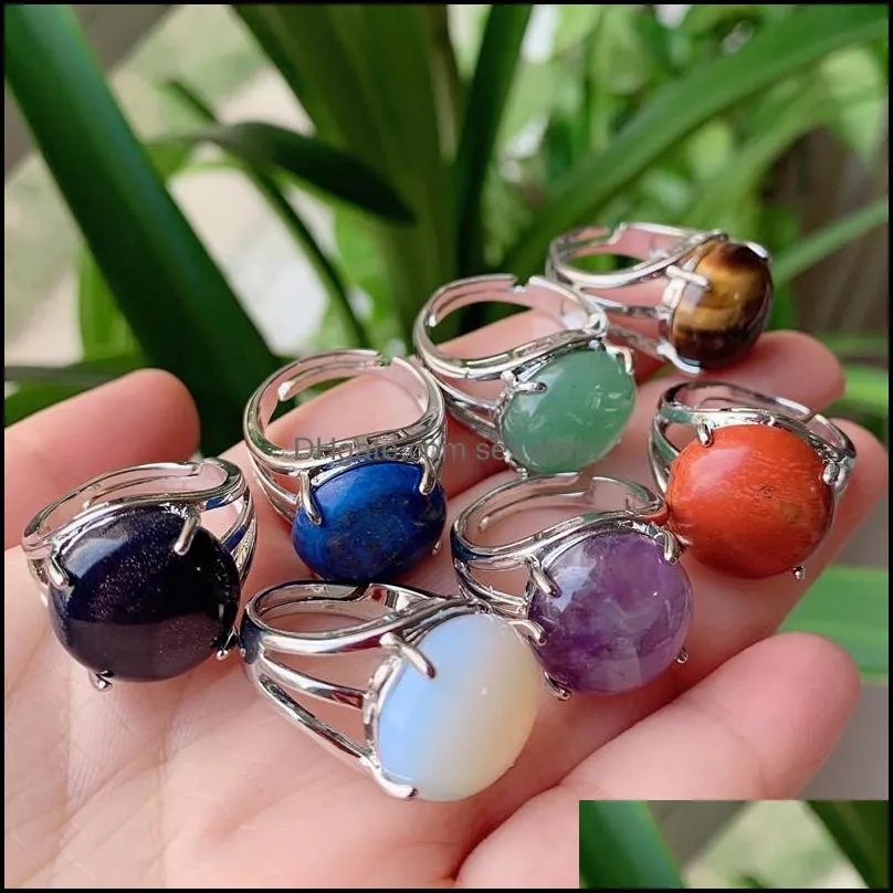 natural stone crystal ring for women open reiki healing lapis tiger eye pink purple quartz finger rings party wedding jewelry