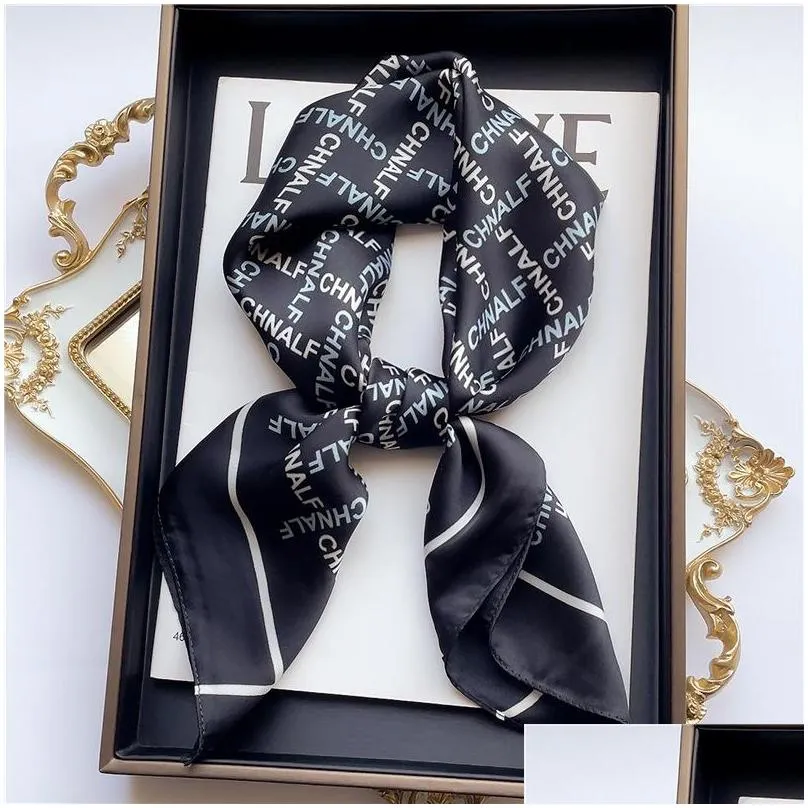 20style 7070cm designer letters print floral silk scarf headband for women fashion long handle bag scarves paris shoulder tote luggage ribbon head