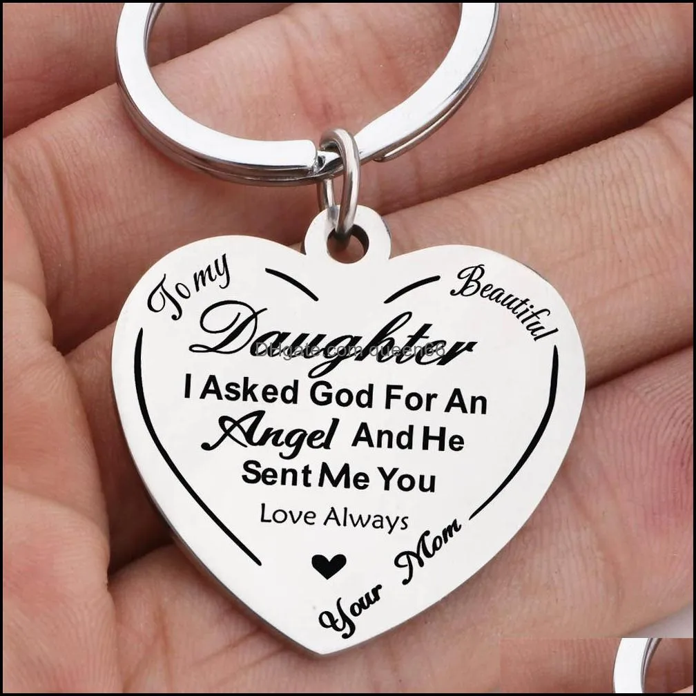 to my daughter stainless steel heart keychain lettering heart keychain dad mom daughter gift