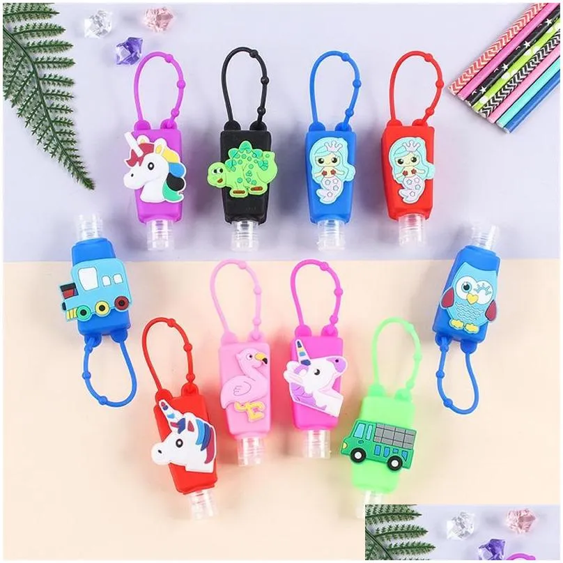 30ml hand sanitizer bottle holder cartoon cases kids students school perfume bottle and silicone protective cover set random pattern 5168