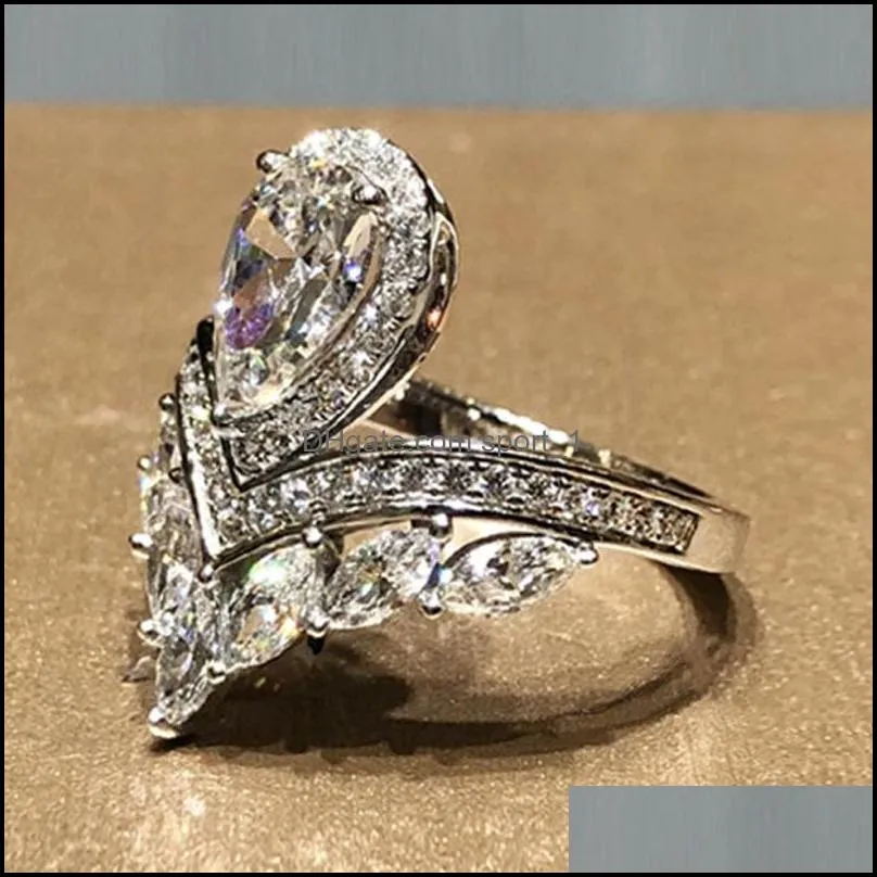 silver rings moissanite diamonds crown anniversary ring for women gifts wholesale