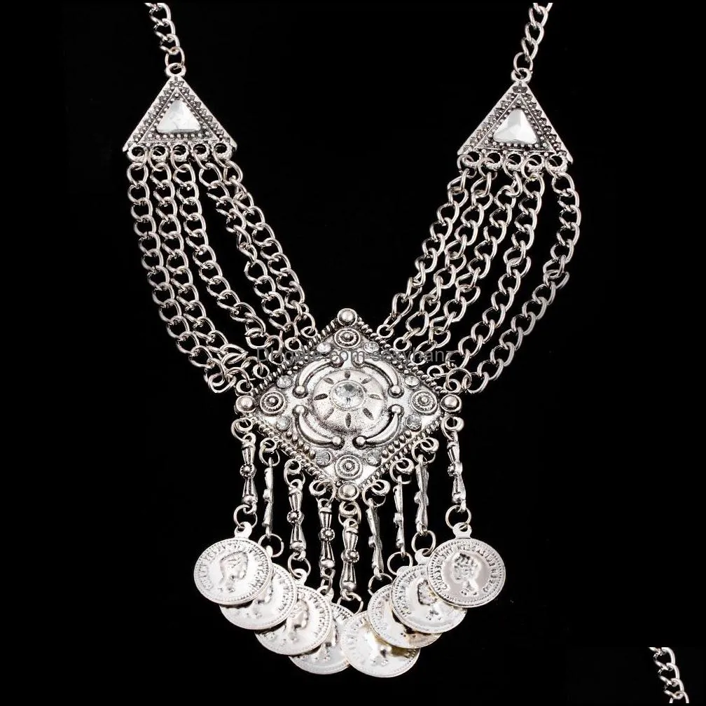 statement necklaces luxury tassel crystal pendant maxi necklaces women big gypsy choker statement necklac