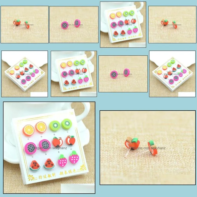 earrings for women 6 pair/pack cute handmade polymer fruit hypoallergenic stud earrings