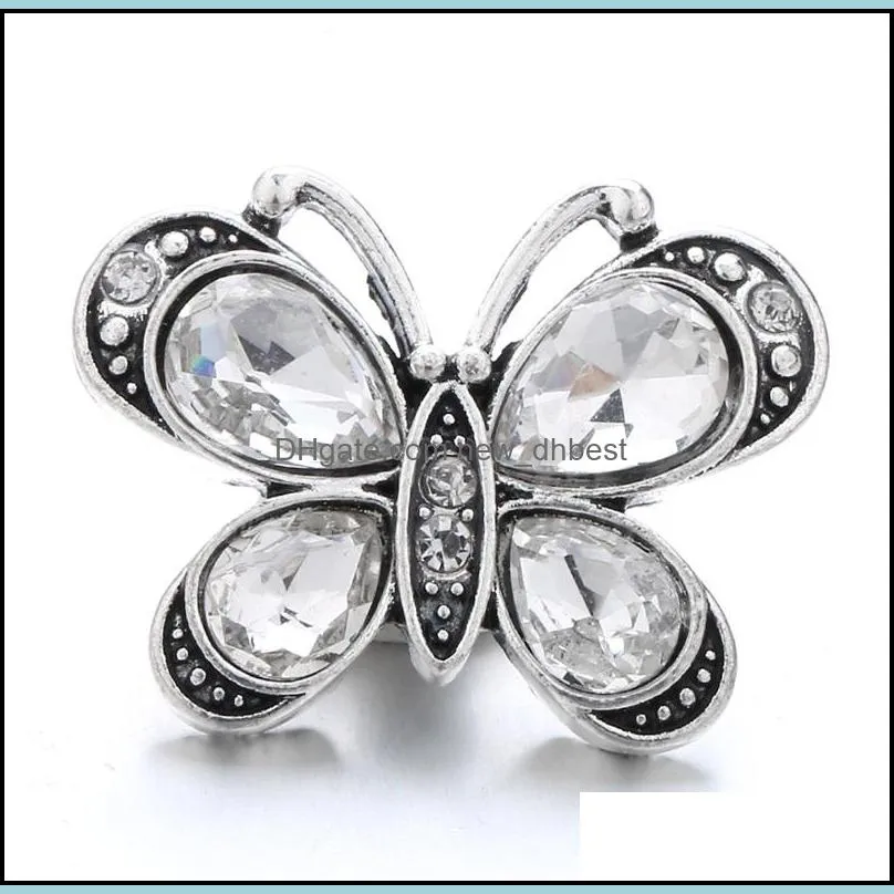 rhinestone fastener butterfly 18mm snap button clasp gorgeous zircon silver color alloy metal oval charms for snaps jewelry findings