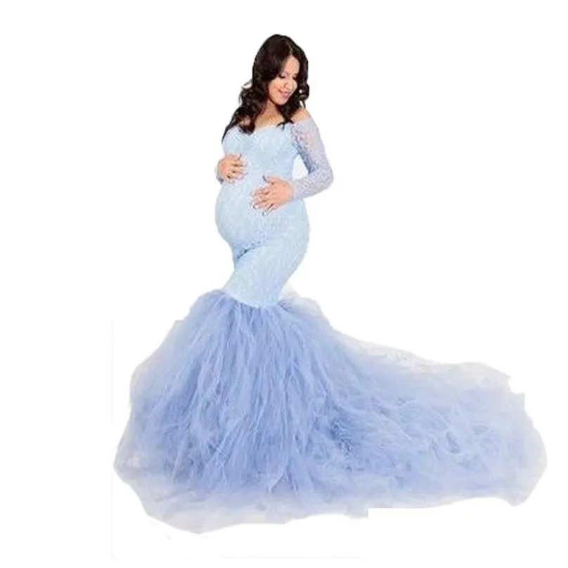 lace shoulderless pregnancy dress photography long sleeve mesh maternity maxi gowns for photo shoot pregnant women dress 787 s2