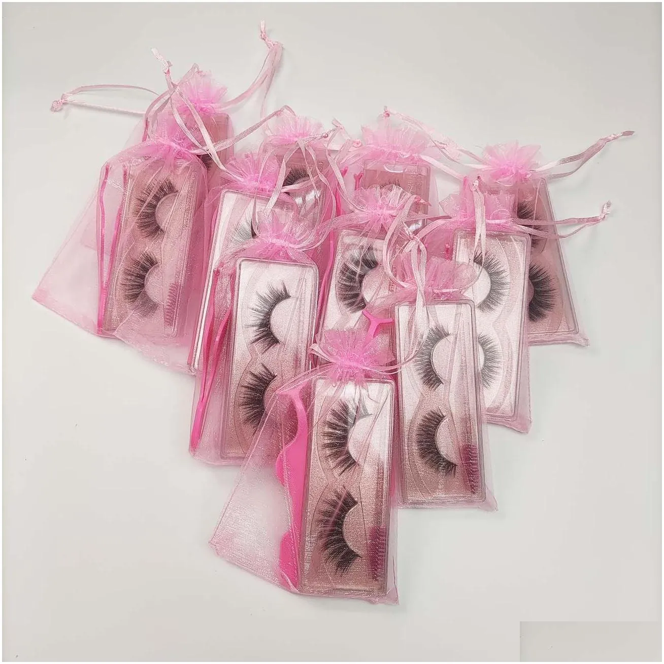 false eyelashes soft light fake glitter lash extension mink lashes makeup 3d faux hair natural cross tweezer brush set in pink bag customize service