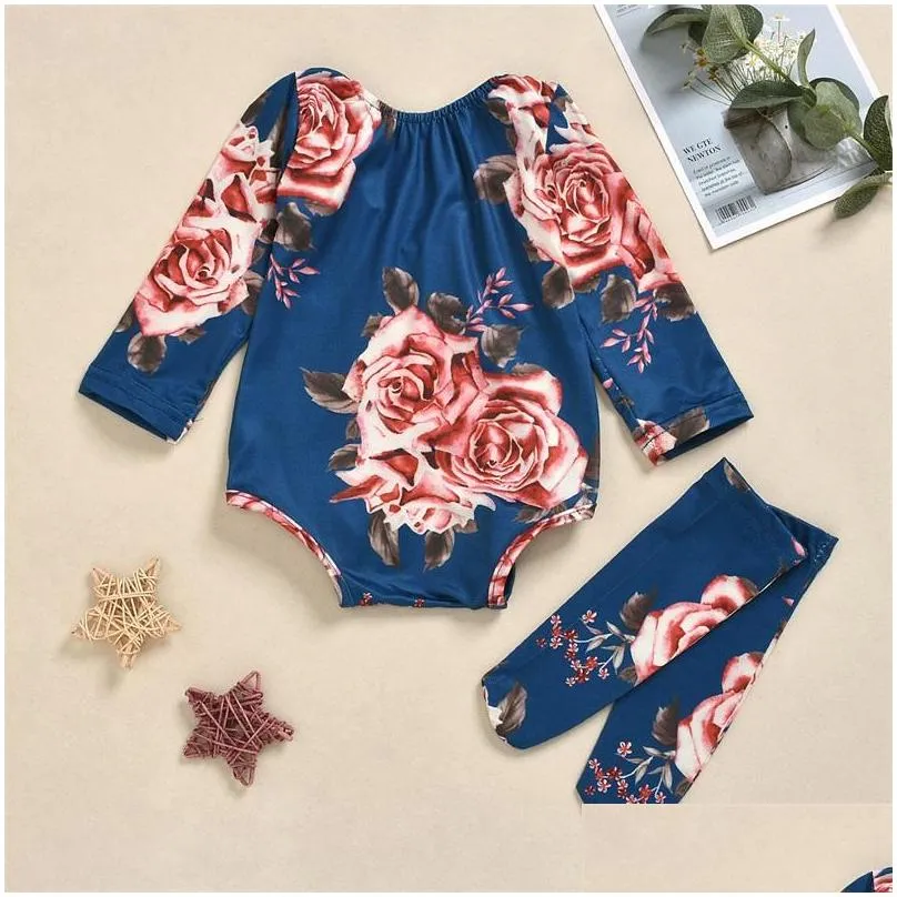 newborn baby long sleeve romper large floral jumpsuit girl warm leg socks outfit 024m baby clothing 1032 y2