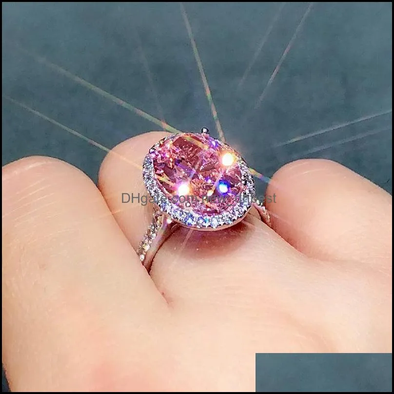 luxury silver ring egg diamond powder zircon temperament diamond ring female engagement wedding rings