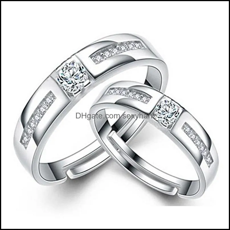 couple rings silver cross crown copper with zircon for lovers engagement wedding ring for men and women