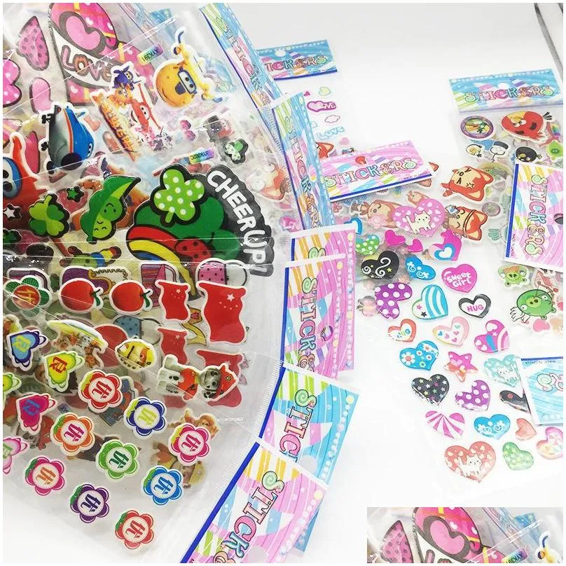 50 sheets/lot mini cartoon puffy stickers children dress up animal fruit classic toys for kids girls school teacher rewards 1097 v2