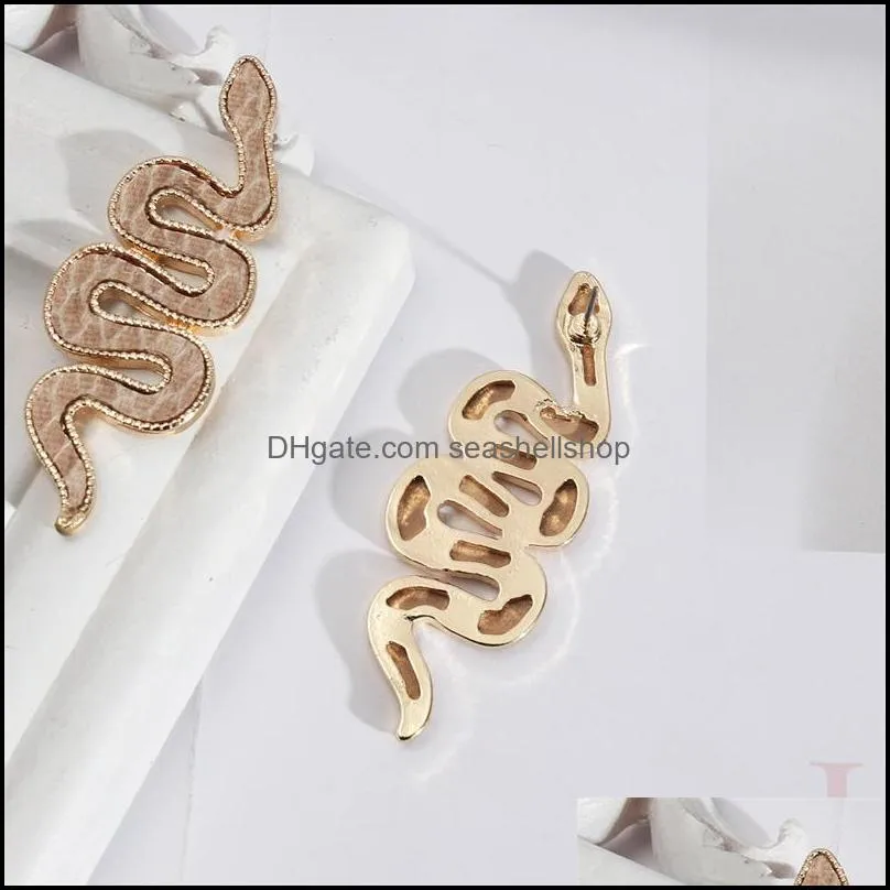 snake shape abalone shell paper leopard leather charms stud earrings gold color brincos pendientes fashion brand jewelry women