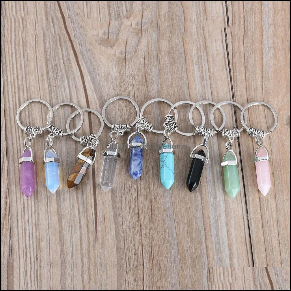 natural stone keychain pink opal crystal colorful key chains rings healing crystal car decor keyrings keyholder for women men