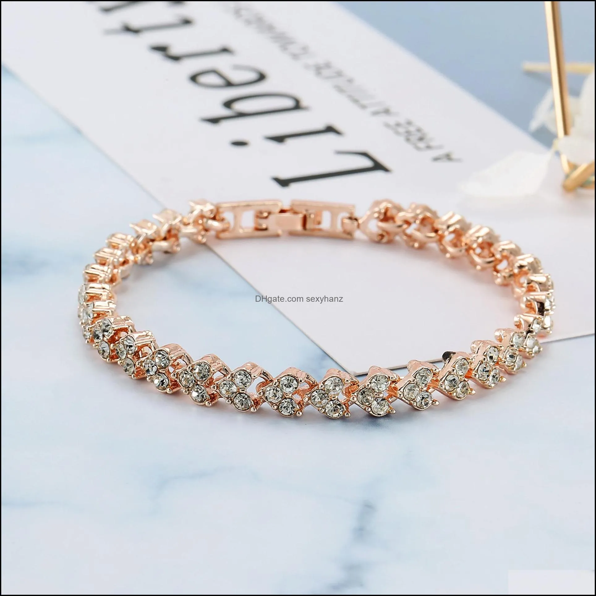 rome crystal zircon heart bracelets beads tennis bracelet bangle 3 colors chain bride bracelet for women/men party jewelry gift