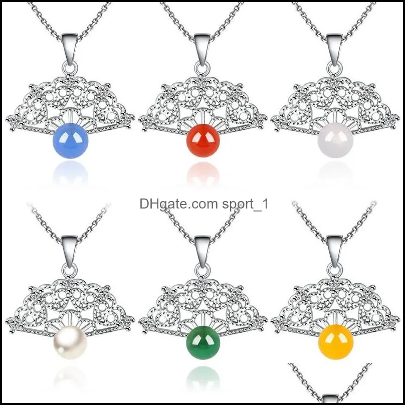 fashion womens necklace inlay necklace fan shaped fan pendant clavicle chain necklace female jewelry accessories