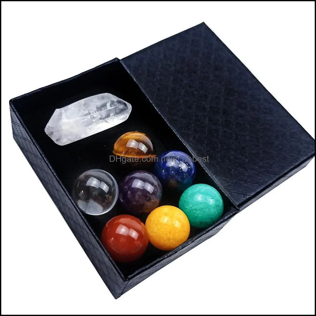 7pcs 16mm seven chakra stone reiki healing crystal hand piece holistic balancing polished palm natural stones with box