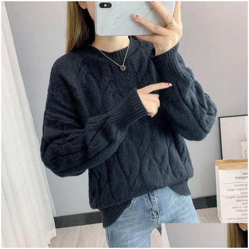 pullover teens big girl child blue oneck twisted sweater women autumn spring long sleeve cashmere pullovers female knitted jumper