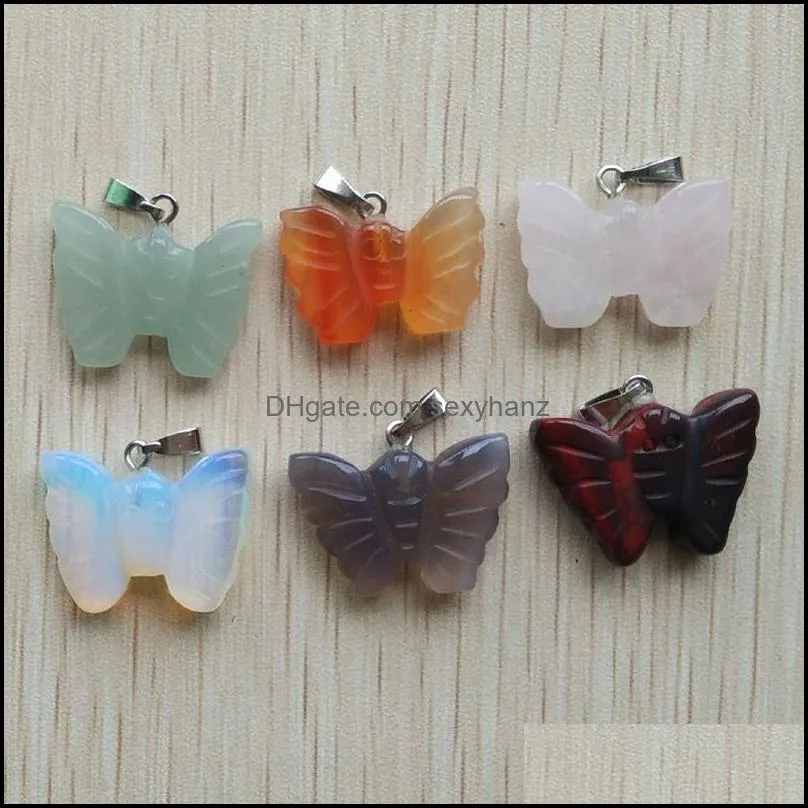 carved butterfly shape assorted natural stone charms crystal pendants for necklace accessories jewelry making