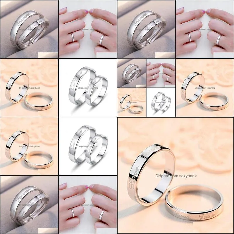 2 pcs lover couple rings sets endless love adjustable silver ring set for couples men women wedding engagement ring valentines day