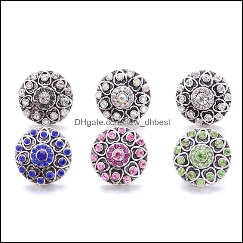 wholesale rhinestone 18mm snap button clasp heart flower metal zircon branch charms for snaps jewelry findings suppliers