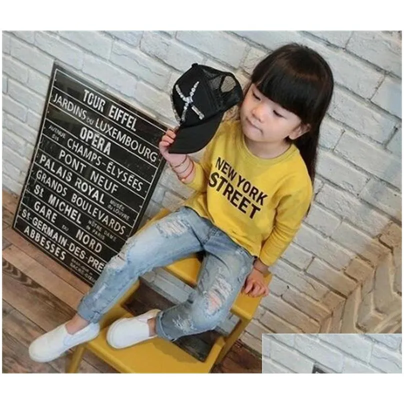 children broken hole jeans spring fashion toddler clothing kids ripped denim trousers pants for boys girls 0976 v2