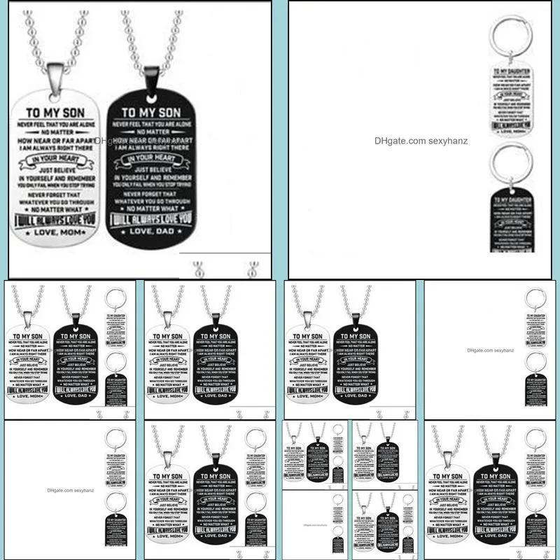 necklace to my son stainless steel military tag pendant keychain home jewelry black dog tag