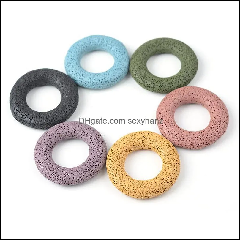 53mm circle ring volcanic lava stone loose beads slide charms pendant jewelry making accessories for necklace