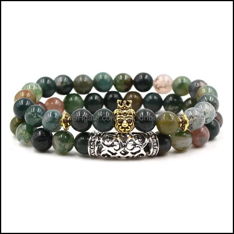 india agate stone bead braceet 2 pcs/set charm yoga meditation chakra braclet natural stone bracelet