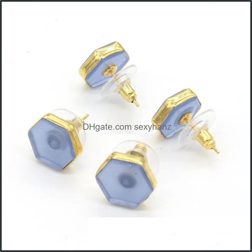 hit hexagon various colors crystal stud earrings pink drusy turquoise lazuli reiki stone earrings for women earingd