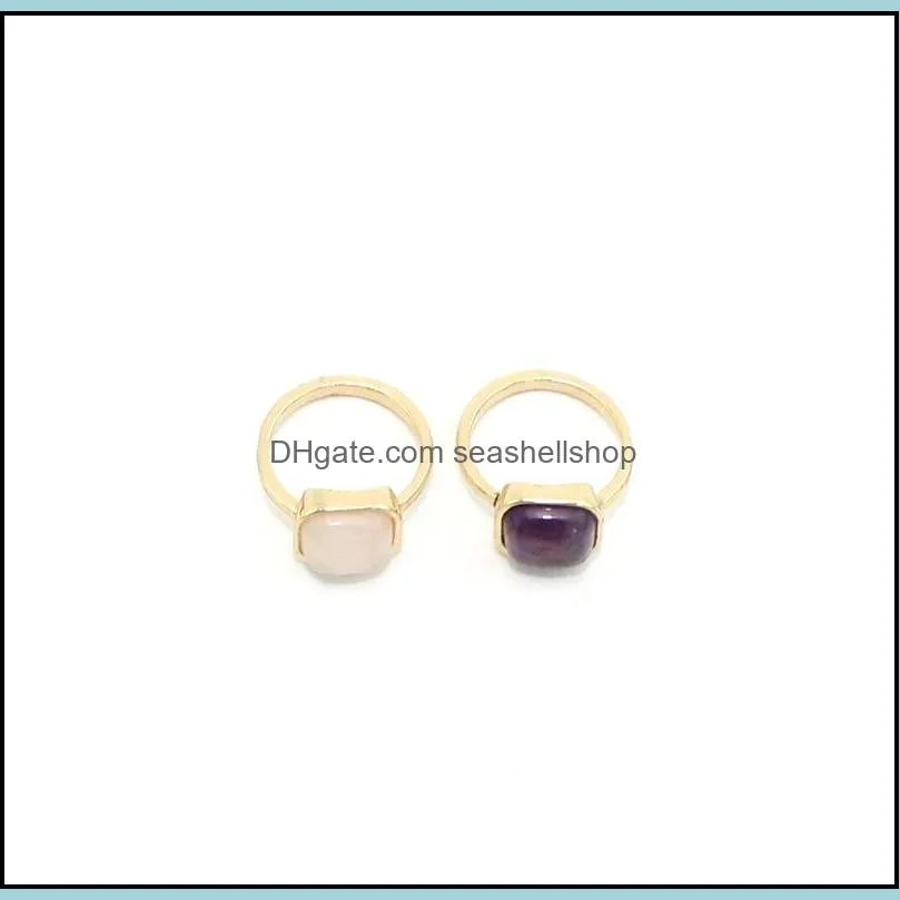 fashion gold color square natural stone rings amethyst pink stone ring for women jewelry gift