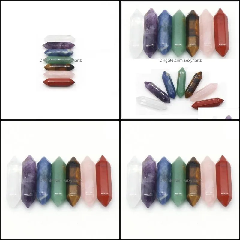 7pcs/set loose chakra healing reiki natural stone hexagon prism polishing rock quartz yoga meditation energy stones bead decoration