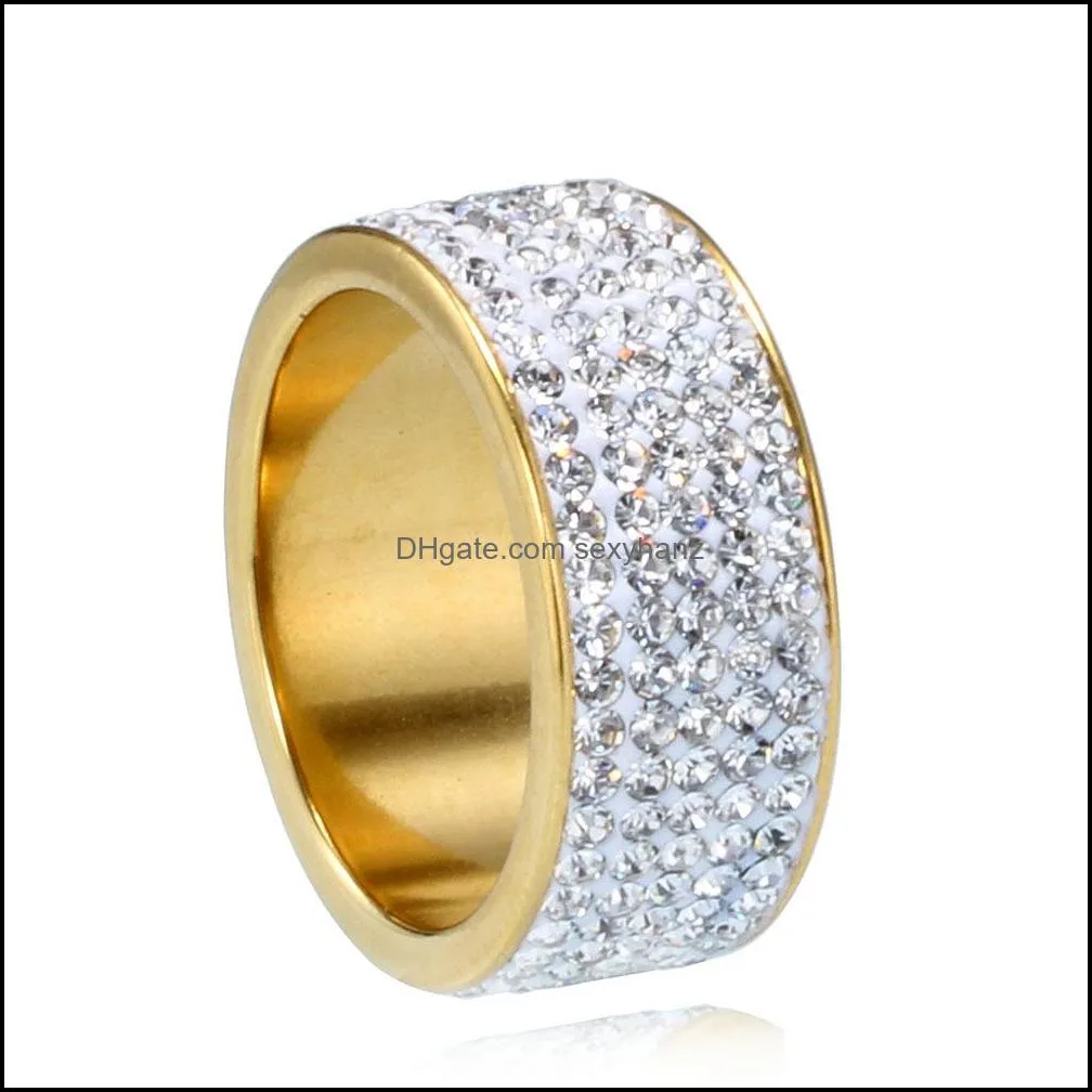 manufacturers wholesale europe and america fashion fiverow diamond stainless steel 304 ring personality couple wild rings