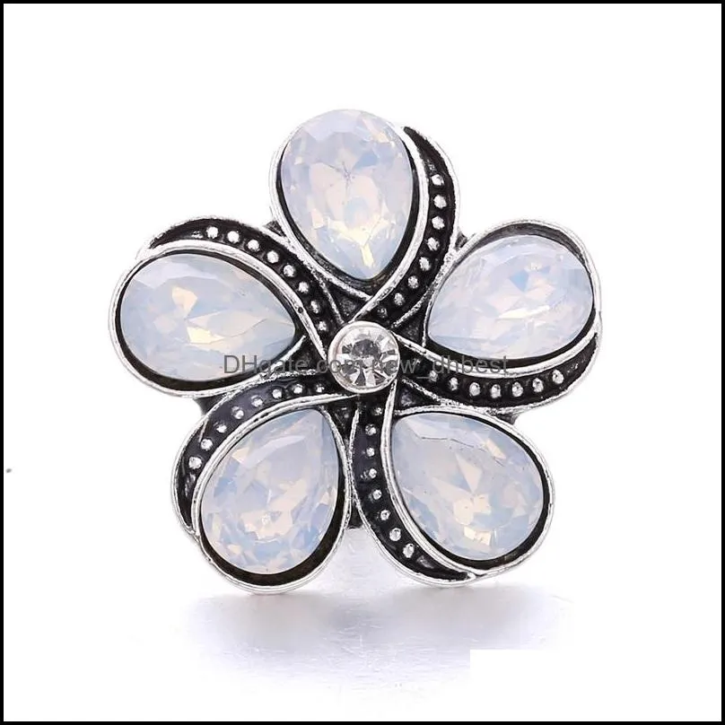 wholesale rhinestone 18mm snap button flower clasp metal decorative charms for snaps jewelry findings factory suppliers