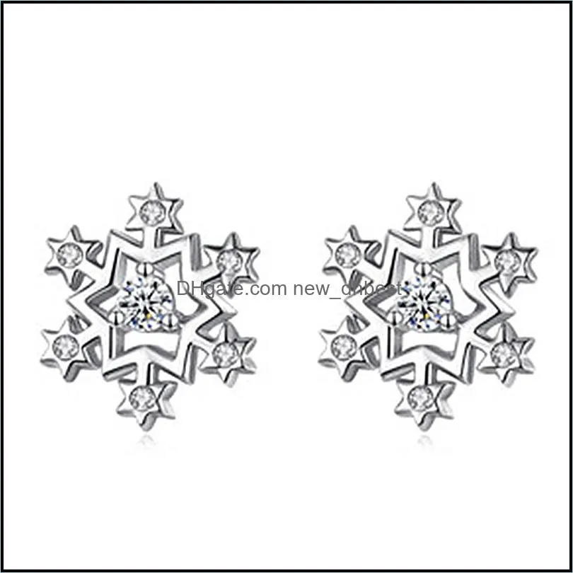 fashion trend simple female small bright snowflake earrings silver earrings cold wind winter tide valentines day christmas gift