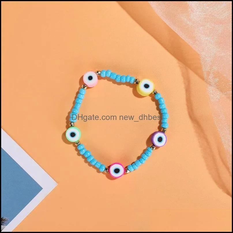 multicolor evil eye bracelet set lover cute summer beach jewelry soft polymer clay disc elastic bracelets for women