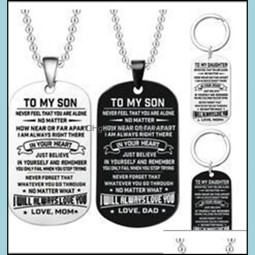 necklace to my son stainless steel military tag pendant keychain home jewelry black dog tag