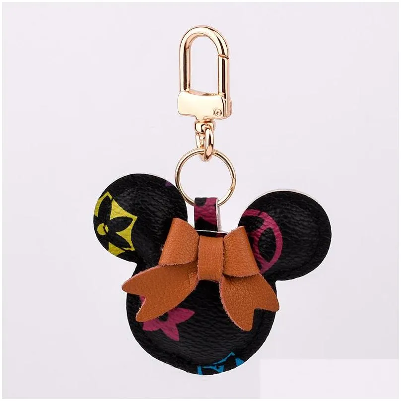 mouse design car keychain flower bag pendant charm jewelry keyring holder for women men gift fashion pu leather animal key chain accessories factory 20