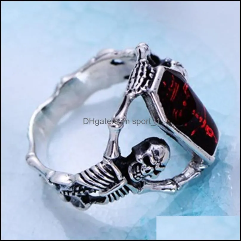 vintage punk skull ring men hip hop engagement ring male fashion red zircon rings for women jewelry silvery rings