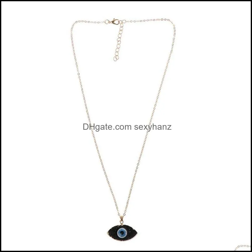 blue inspired jewelry evil eye druzy stone pendant necklace resin quartz crystal fashion for women