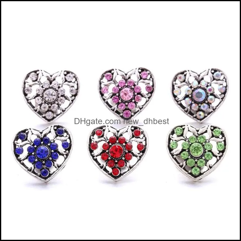 wholesale rhinestone 18mm snap button flower clasp hollow metal zircon charms for snaps jewelry findings suppliers