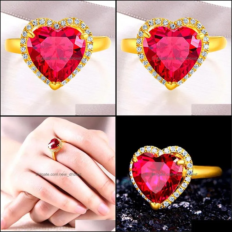 goldplated charm fingertip sand gold ruby ring live opening adjustable beautiful heartshaped gift for girls