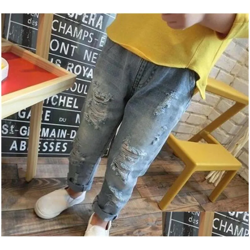 children broken hole jeans spring fashion toddler clothing kids ripped denim trousers pants for boys girls 0976 v2