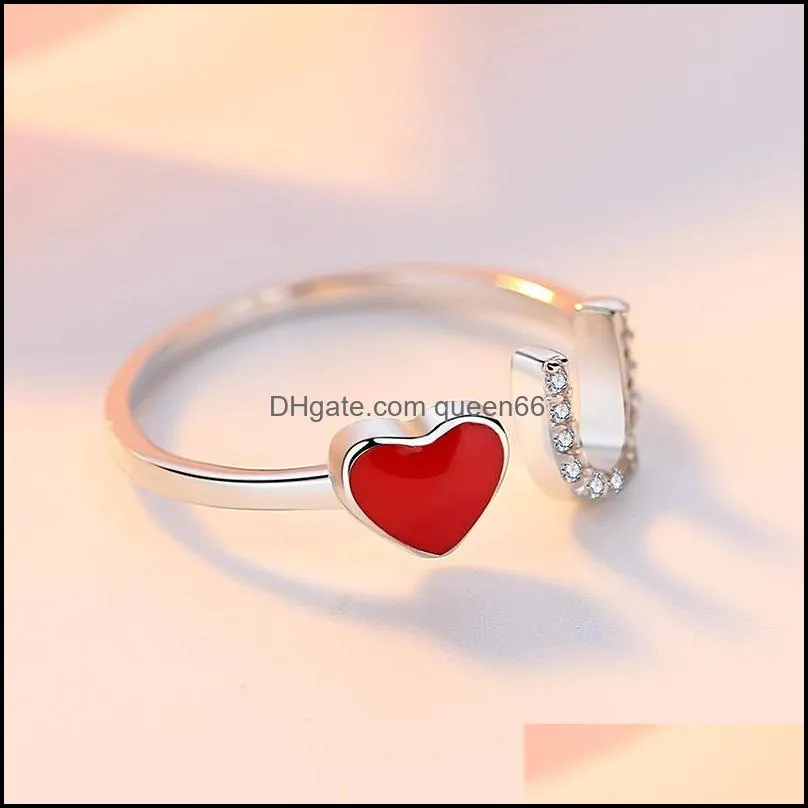 moissanite diamond ring for woman red heart dazzling u letter rings for women luxury jewelry adjustable silver wedding engagement