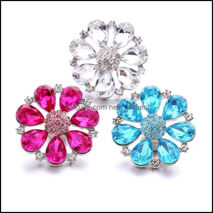 wholesale crystal rhinestone flower snap buttons clasp 18mm metal decorative zircon button charms for diy snaps jewelry findings factory