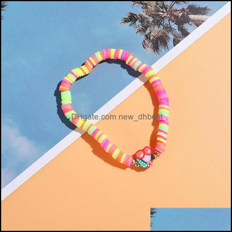 kinds friut charms bracelet set summer beach jewelry colorful soft polymer clay disc elastic bracelets for women