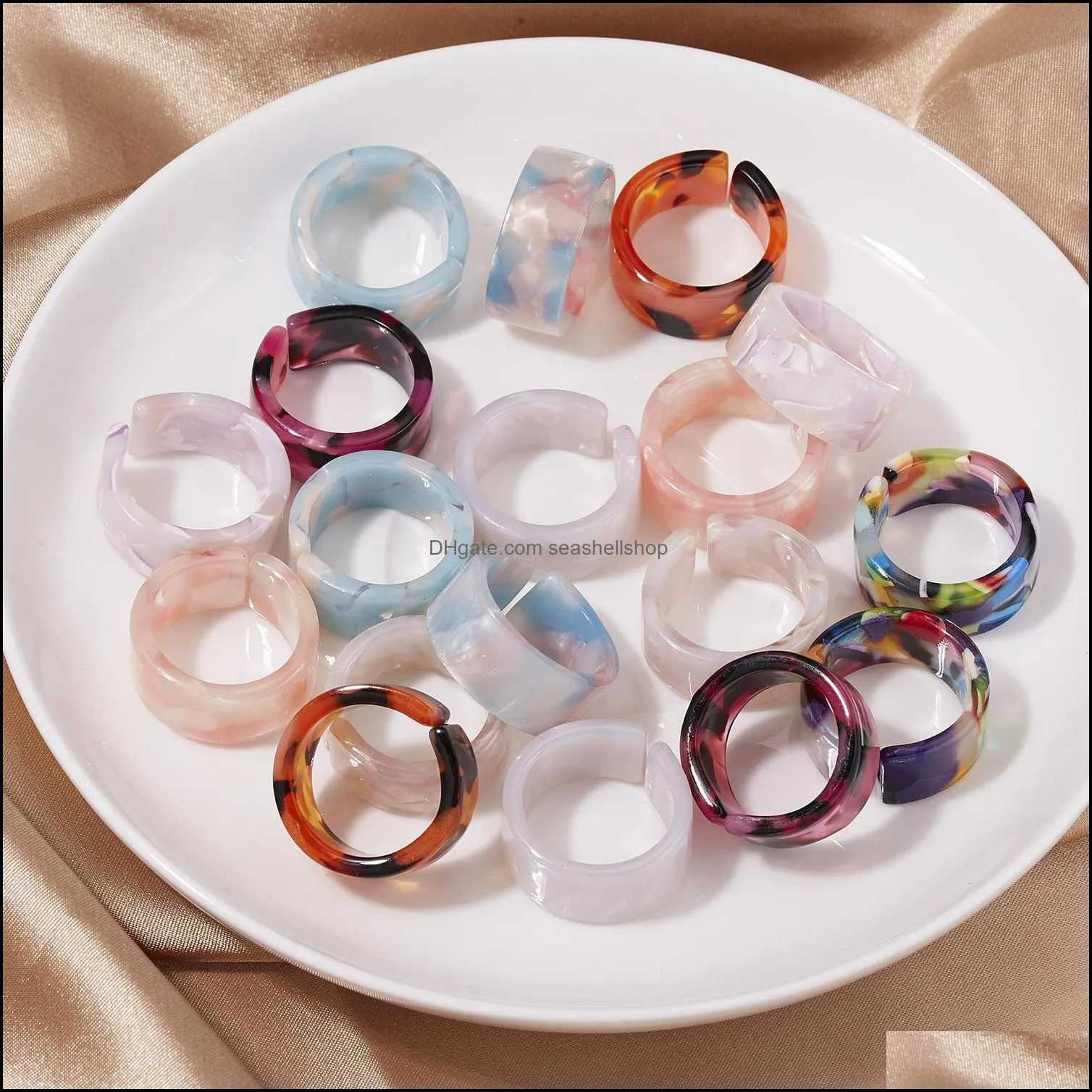 fashion transparent resin acrylic chunky chain ring for women colourful geometric square round rings jewelry gifts