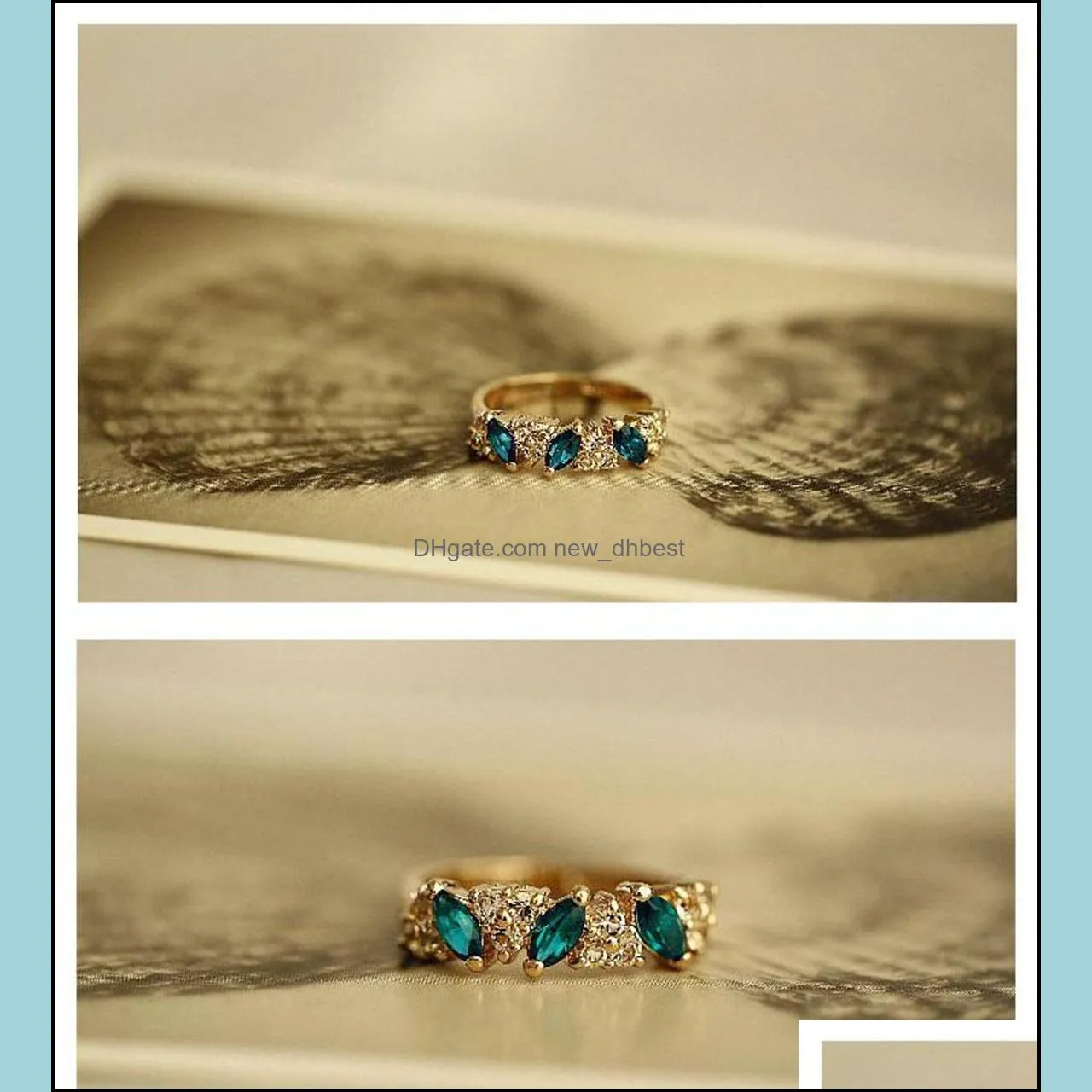 rings wholesale cute vintage emerald fancy jewelry retro feel sweet female emerald crystal rings