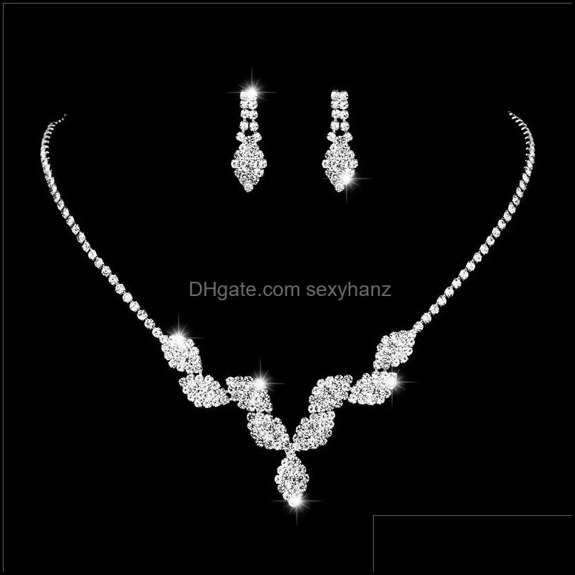 rhombus bridal wedding necklace earrings jewelry set claw zircon chain rhinestone fashion women bridesmaid p ography acc