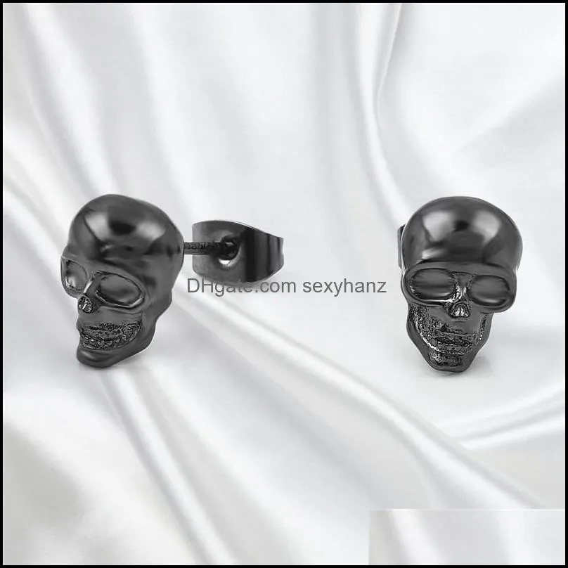 11x7mm stud earrings for women men jewelry halloween piercin ear post antique silver color black skull stud earring