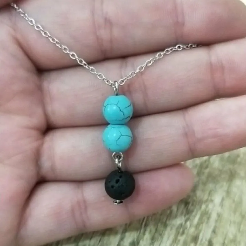 8mm turquoise lava bead volcano necklace aromatherapy  oil diffuser necklaces pendant stainless steel chain jewelry